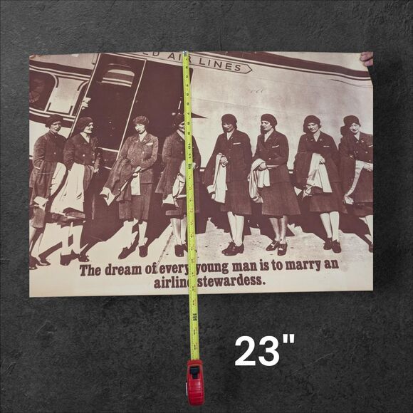 Vintage 1950s Airline Stewardess Poster United Airlines Crew Sepia 23x32 - Picture 10 of 10